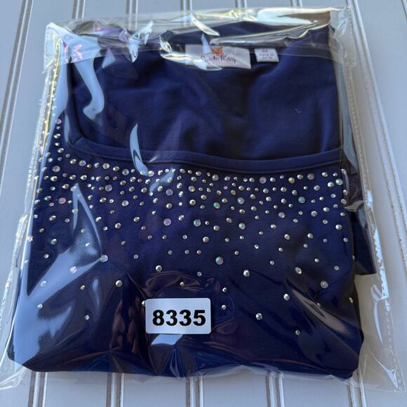 Quacker Factory Blue Bling 3X square neck pullover 3/4 sleeves top - Picture 9 of 9